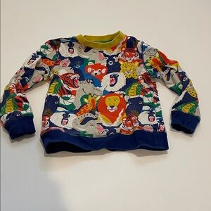 Mini Boden Bonkers Jungle Colorful Animal Print Sweatshirt with Navy Trim